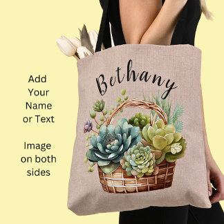 Add Name or Text, Basket of Succulent Plants Tote Bag