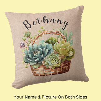 Add Name or Text, Baskets of Succulent Plants Cushion