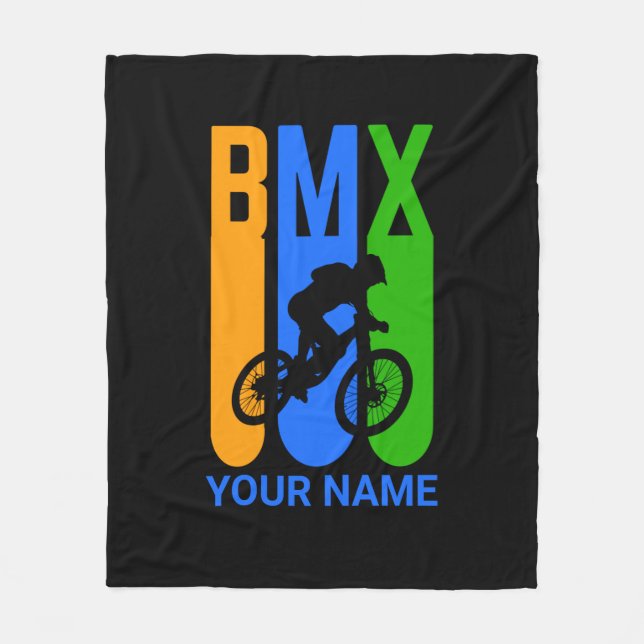 Add Name or Text BMX Bike Rider Orange Blue Green  Fleece Blanket (Front)