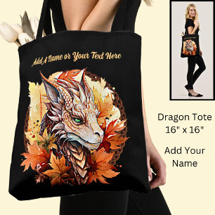 Add Name or Text, Dragon With Autumn Leaves Tote Bag