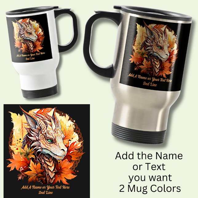 Add Name or Text, Dragon With Autumn Leaves Travel Mug (Creator Uploaded)