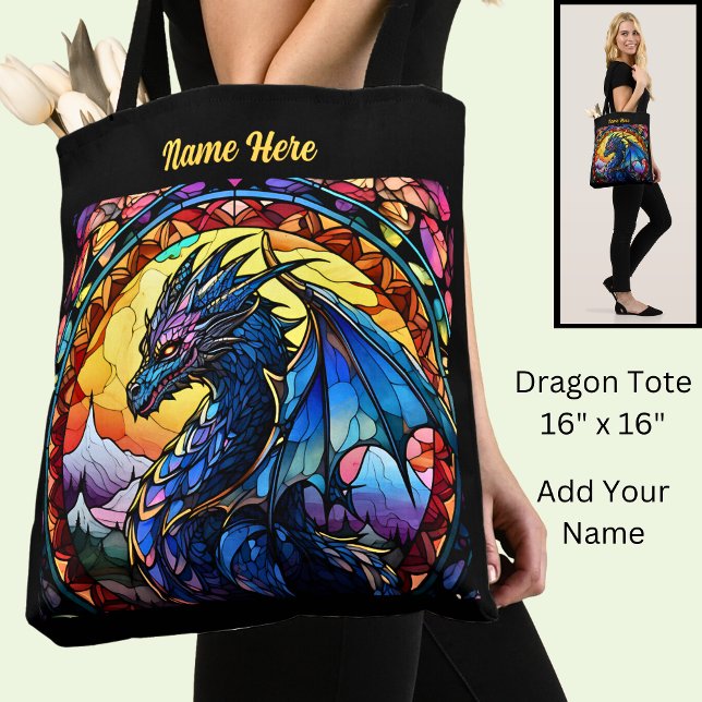 Add Name or Text, Stained Glass Dragon  Tote Bag (Creator Uploaded)
