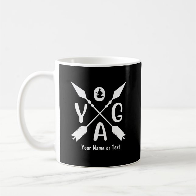 Add Name or Text Yoga Boho Arrows on Black Coffee Mug (Left)