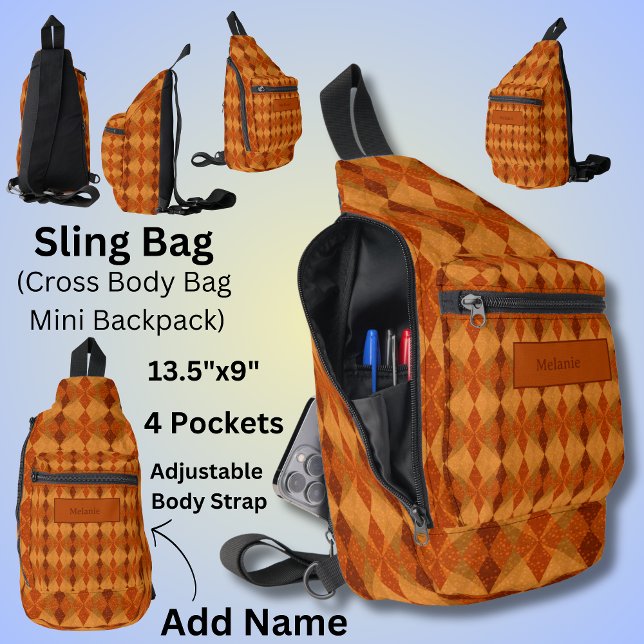 Add Name, Orange Brown Autumn Earth Tones Abstract Sling Bag (Creator Uploaded)