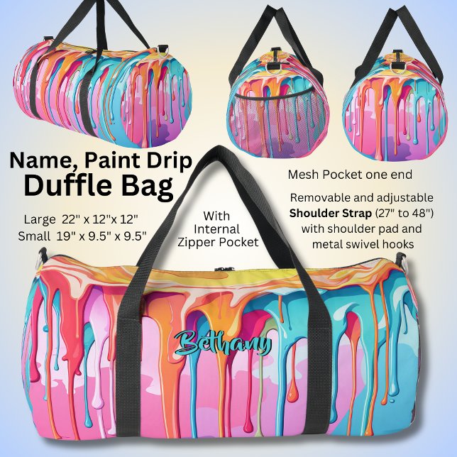 Add Name Paint Drips Pink Aqua Blue Orange     Duffle Bag (Creator Uploaded)