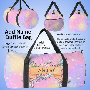Add Name Pastel Boho Flower Arrows Pink Stars Duffle Bag