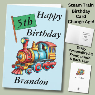 Add Name Personalise Steam Train  Child Boy's Card