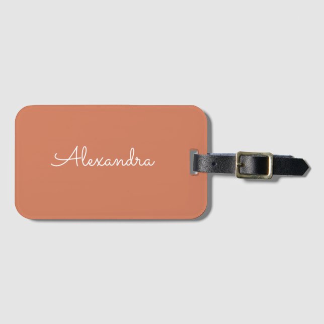 Add name Personalised black simple Terracotta Luggage Tag (Front Horizontal)