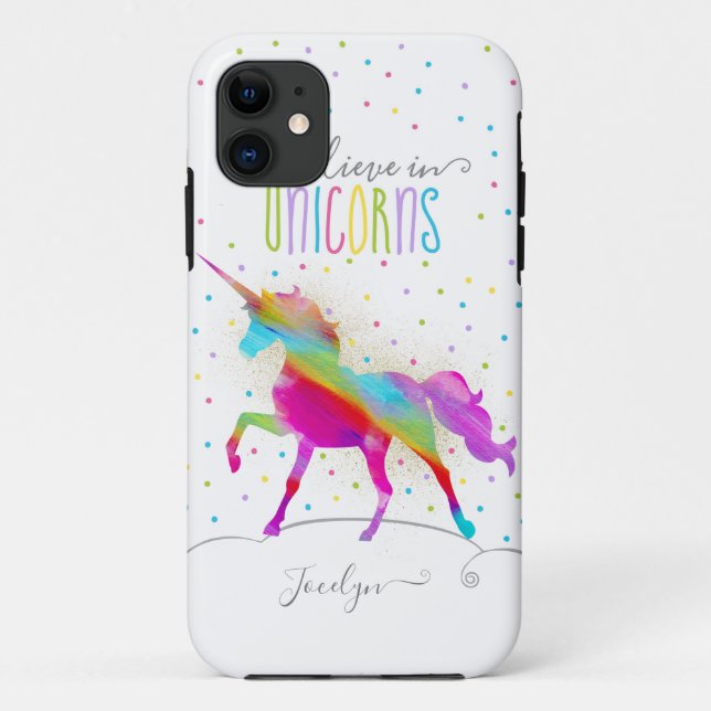Add Name Personalised Gold Glitter Rainbow Unicorn Case-Mate iPhone Case (Back)