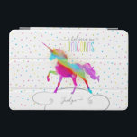 Add Name Personalised Gold Glitter Rainbow Unicorn iPad Mini Cover<br><div class="desc">A rainbow unicorn in a sky of polka dots and glitter . . . the perfect gift for a special girl who believes in magic and unicorns.</div>