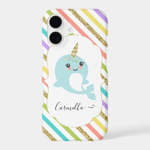 Add Name Personalised Narwhal Rainbow Gold Glitter