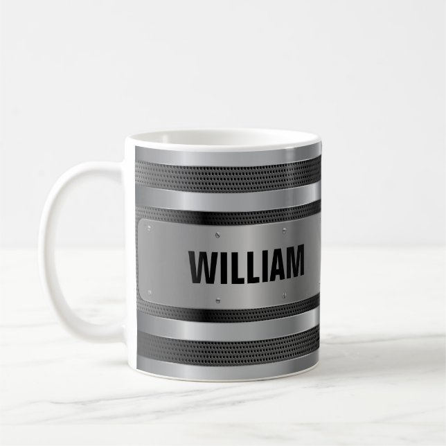 Add Name Personalised U V W X Y Z Metal Badge, Coffee Mug (Left)