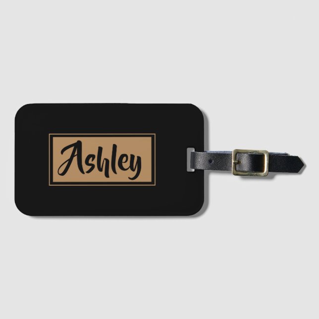 Add name Personalized black Gold luggage tag (Front Horizontal)