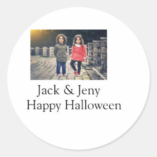 add name photo text Halloween kids girl boy Classic Round Sticker