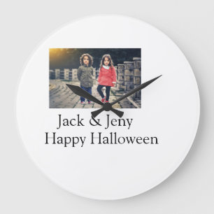 add name photo text Halloween kids girl boy Large Clock