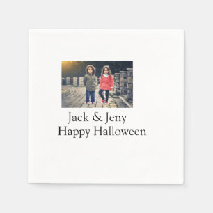 add name photo text Halloween kids girl boy Napkin