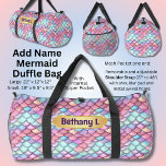 Add Name, Pink Aqua Mermaid Scales with Stars Duffle Bag<br><div class="desc">Add Name,  Pink Aqua Mermaid Scales with Stars Duffle Bag</div>