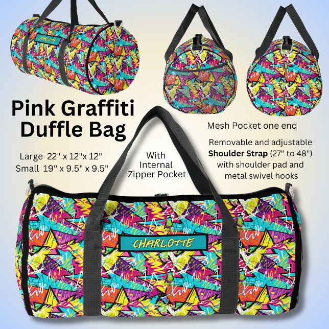 Add Name, Pink Blue Orange Graffiti  Duffle Bag (Creator Uploaded)