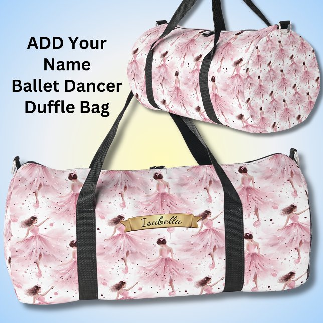 Add Name, Pink Dancing Ballerina  Duffle Bag (Creator Uploaded)