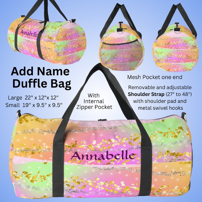 Add Name, Pink Green Gold Brush Strokes Stars Duffle Bag (Creator Uploaded)