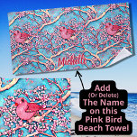 Add Name, Pink Lovebirds in Blossom Tree Blue Sky Beach Towel<br><div class="desc">Pink Lovebirds in Blossom Tree on Blue Sky   - - see more great designs in my store.</div>