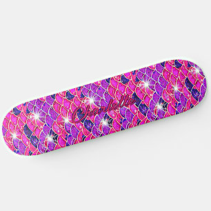 Add Name, Pink Purple Mauve Mermaid Scales Skateboard