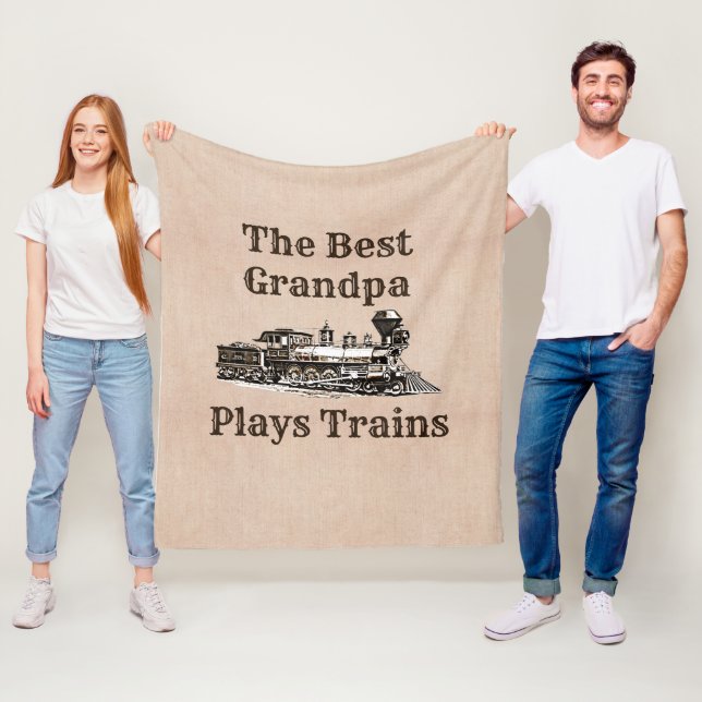 Add Name Plays Steam Train Grandpa Grandfather  Fleece Blanket (In Situ)