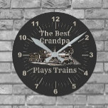 Add Name Plays Steam Train Grandpa Grandfather  Round Clock<br><div class="desc">Add Grandfather (or any other relative) to this great Steam Train Design - See my store for lots more train gifts.</div>