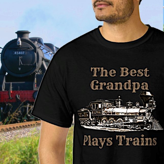 Add Name Plays Steam Train Grandpa Grandfather T-Shirt (Creator Uploaded)