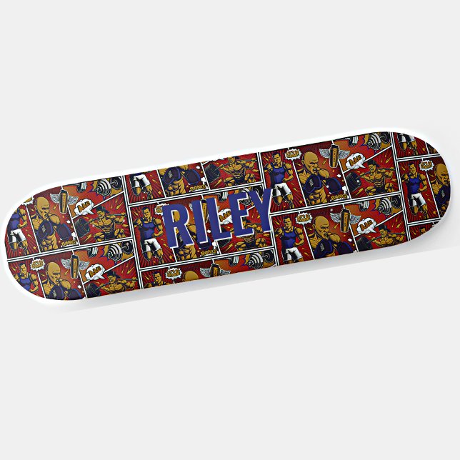 Add Name Pop Art Comic Book Gym Life  Brown Blue S Skateboard (Creator Uploaded)