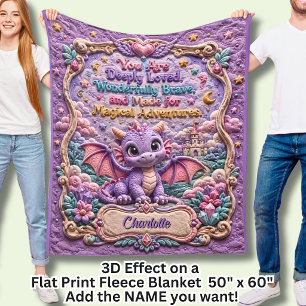 Add Name Purple Baby Dragon 3D Effect Fleece Blanket
