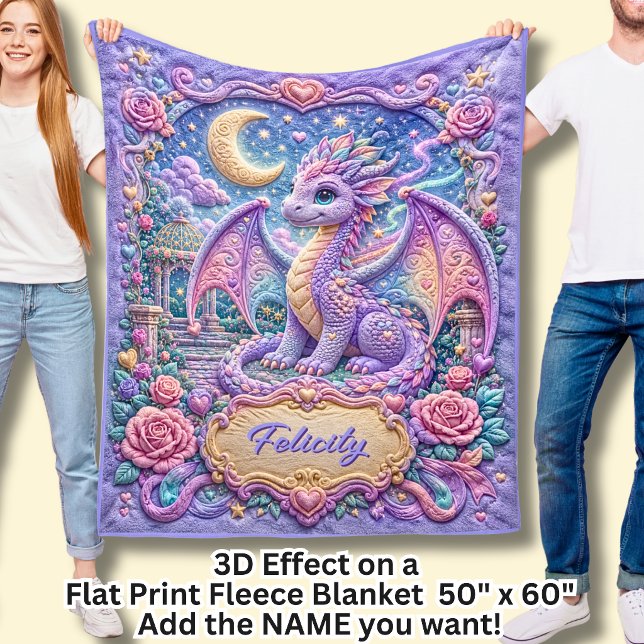 Add Name Purple Baby Dragon 3D Effect  Fleece Blanket (Creator Uploaded)