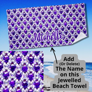 Add Name Purple Diamonds Square Cut Beach Towel