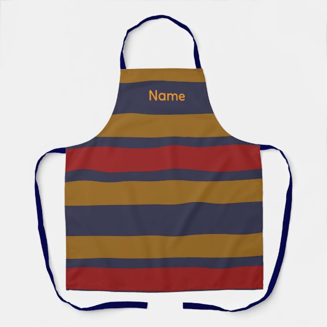Add Name Red Blue Taupe Stripes Kitchen Crafts   Apron (Front)