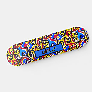 Add Name, Red Yellow Blue Graffiti Skateboard