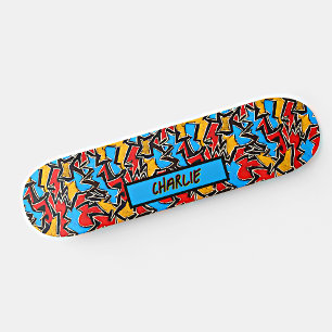 Add Name, Red Yellow Blue Graffiti Skateboard
