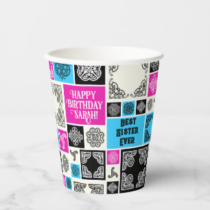 Add Name & Relationship Birthday Magenta & Blue Paper Cups