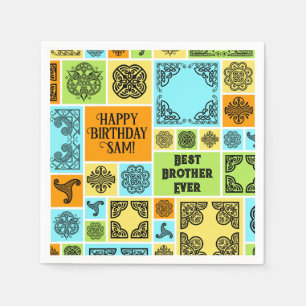 Add Name & Relationship Birthday Orange & Green Napkin
