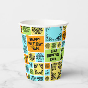 Add Name & Relationship Birthday Orange & Green Paper Cups