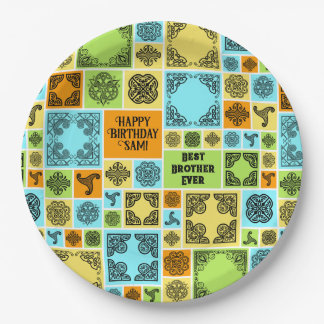 Add Name & Relationship Birthday Orange & Green Paper Plate