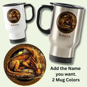 Add Name Resting Brown Dragon Travel Mug