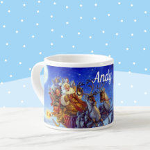 Add Name Santa with Toys Classic SMALL Cup Blue