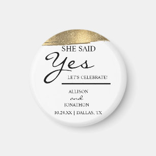 Add Name She Said Yes Gold Glitter Engagement Mag Magnet