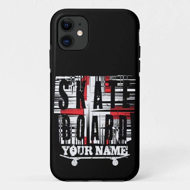 Add Name Skateboard Distressed White on Black   Case-Mate iPhone Case (Back)