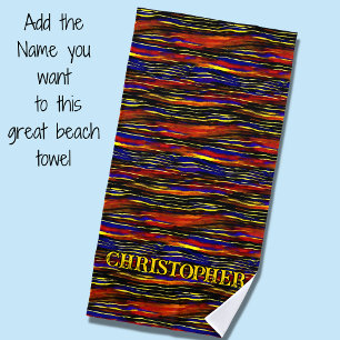 Add Name,  South West Hombre Tribal Stripe  Beach  Beach Towel