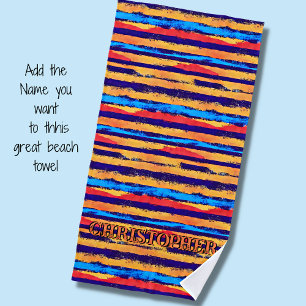 Add Name,  Southwest Hombre Tribal Stripe Beach Towel