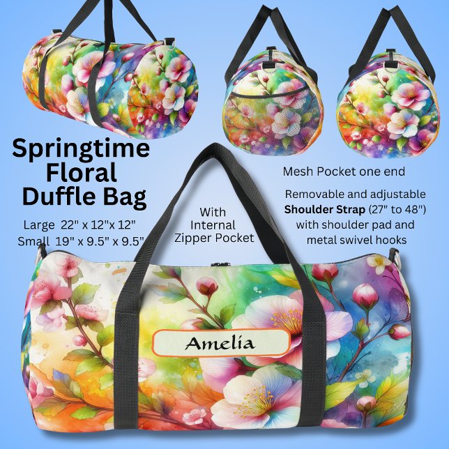 Add Name, Spring Flowers Floral  Duffle Bag (Creator Uploaded)