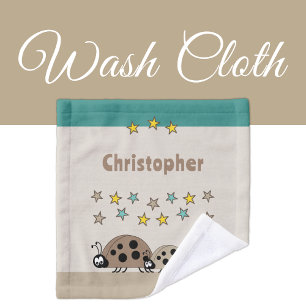 Add name stars ladybugs brown turquoise kids wash cloth