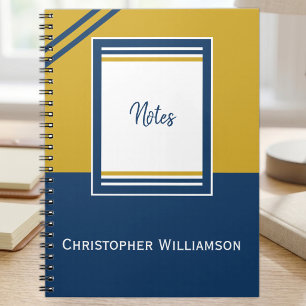 Add name stripes blue and gold notebook