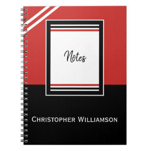 Add name stripes red and black notebook